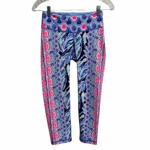 Lilly Pulitzer Luxletic Blue Pink Print Low Rise Crop Leggings XS